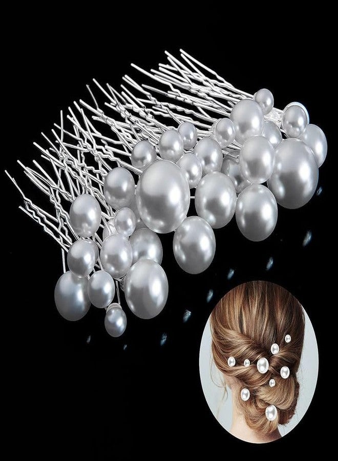 FAMEZA 12 PCS Hair Accessory, Set of 12 Pieces Hair Accessories, Wedding Hairpin, Pearl Hair Clip, Bridal U-Shaped Clip, for Wedding/Birthday (Silver) - Image 1