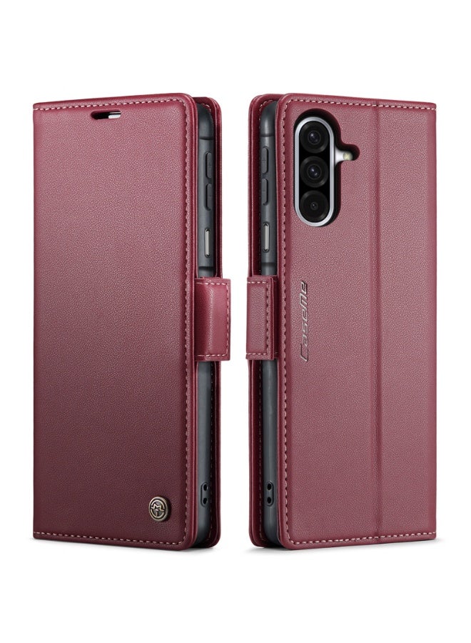 CaseMe Phone Case Luxury PU Leather Design Anti Fingerprint 023 Flip Cover Card Slot Holder Cover For  Samsung Galaxy A17  (Red) - Image 1