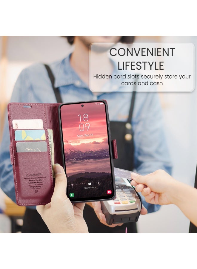 CaseMe Phone Case Luxury PU Leather Design Anti Fingerprint 023 Flip Cover Card Slot Holder Cover For  Samsung Galaxy A17  (Red) - Image 3