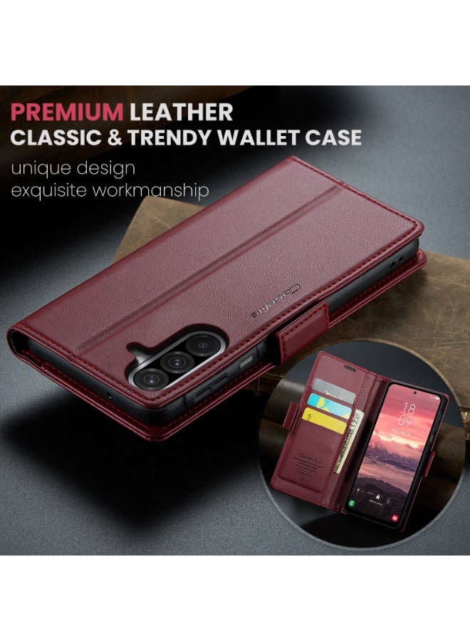 CaseMe Phone Case Luxury PU Leather Design Anti Fingerprint 023 Flip Cover Card Slot Holder Cover For  Samsung Galaxy A17  (Red) - Image 5