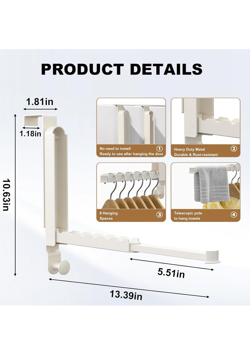 YelaJoy Over The Door Hooks Hanger Fit Door up to 1 3/4",Drying Rack with 6 Groves,Over The Door Hanger with Retractable Rod,Foldable Space-Saving Over The Door Drying Rack for Laundry Bathroom Bedroom,10.63"x13.39"(Milky White, 2 Pack)  - Image 2