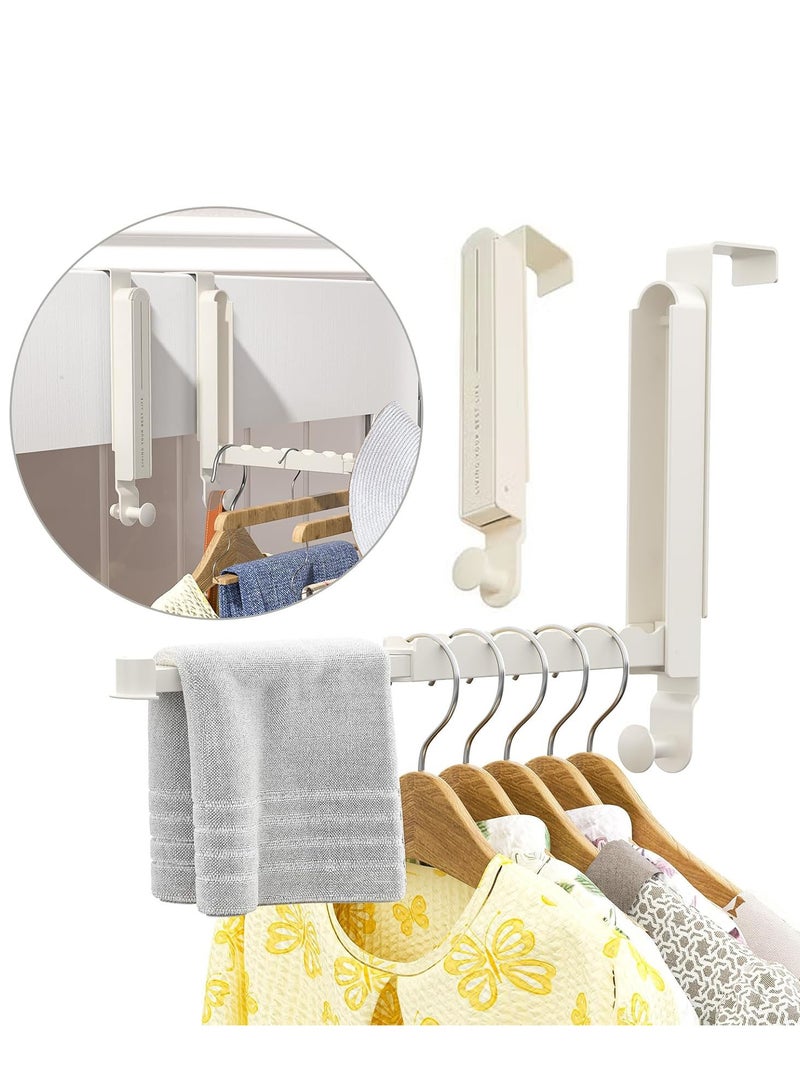 YelaJoy Over The Door Hooks Hanger Fit Door up to 1 3/4",Drying Rack with 6 Groves,Over The Door Hanger with Retractable Rod,Foldable Space-Saving Over The Door Drying Rack for Laundry Bathroom Bedroom,10.63"x13.39"(Milky White, 2 Pack)  - Image 1