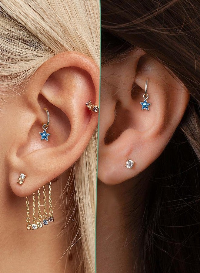 كوتشارم أقراط كوشارم 16G كليكر روك، أقراط حلقية متدلية على شكل نجمة زرقاء للنساء، مصنوعة من الفولاذ الجراحي، مجوهرات ثقب روك هيليكس، أقراط متدلية لشحمة الأذن - Image 2
