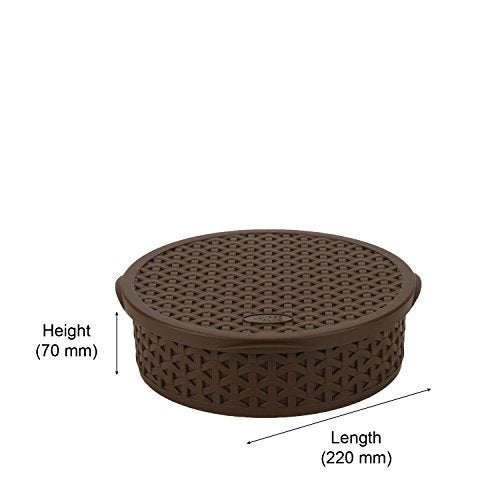 Jaypee Plus Spice Souk Knitted Pattren 7 compartment Air Tight Kitchen Organizer Round Masala Dabba | Spice Box | Spice Jar with Spoon for Kitchen, Brown - Image 3