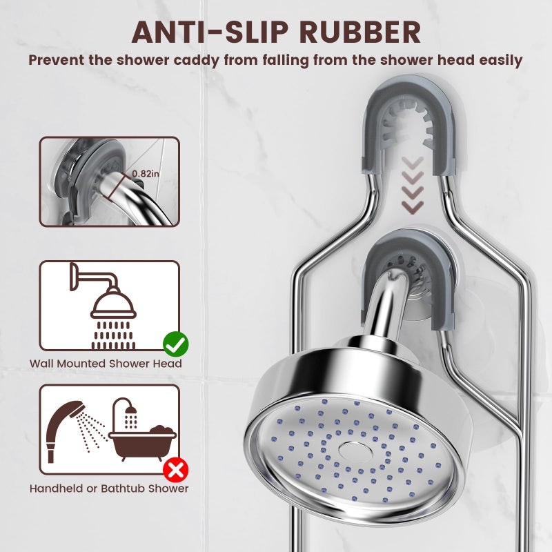 Reinhardt Shower Caddy Hanging  Rustproof Shower Caddy Anti-Swing Shower Organizer Over Showerhead No Drilling Shower Racks With Soap Holder Multi Hooks Bathroom Storage For Shampoo Sponge  Silver - Image 5