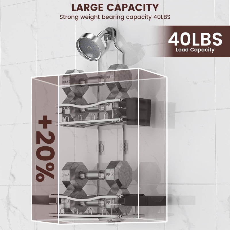 Reinhardt Shower Caddy Hanging  Rustproof Shower Caddy Anti-Swing Shower Organizer Over Showerhead No Drilling Shower Racks With Soap Holder Multi Hooks Bathroom Storage For Shampoo Sponge  Silver - Image 3
