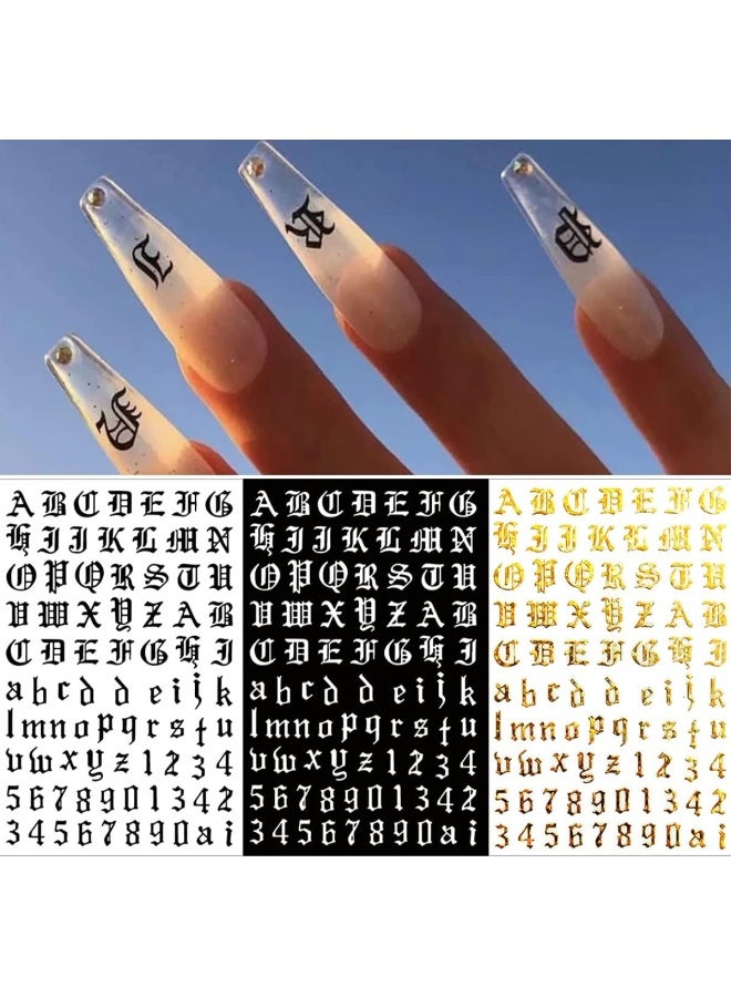 FUMIHIT Letter Nail Art Stickers Number Nail Decals Nail Art Supplies Old English Alphabet Nail Sticker Designs Holographic English Font Letters Stickers For Acrylic Nails Decorations 8 Sheets - Image 3