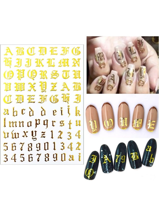 FUMIHIT Letter Nail Art Stickers Number Nail Decals Nail Art Supplies Old English Alphabet Nail Sticker Designs Holographic English Font Letters Stickers For Acrylic Nails Decorations 8 Sheets - Image 4
