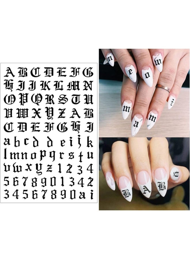 FUMIHIT Letter Nail Art Stickers Number Nail Decals Nail Art Supplies Old English Alphabet Nail Sticker Designs Holographic English Font Letters Stickers For Acrylic Nails Decorations 8 Sheets - Image 5