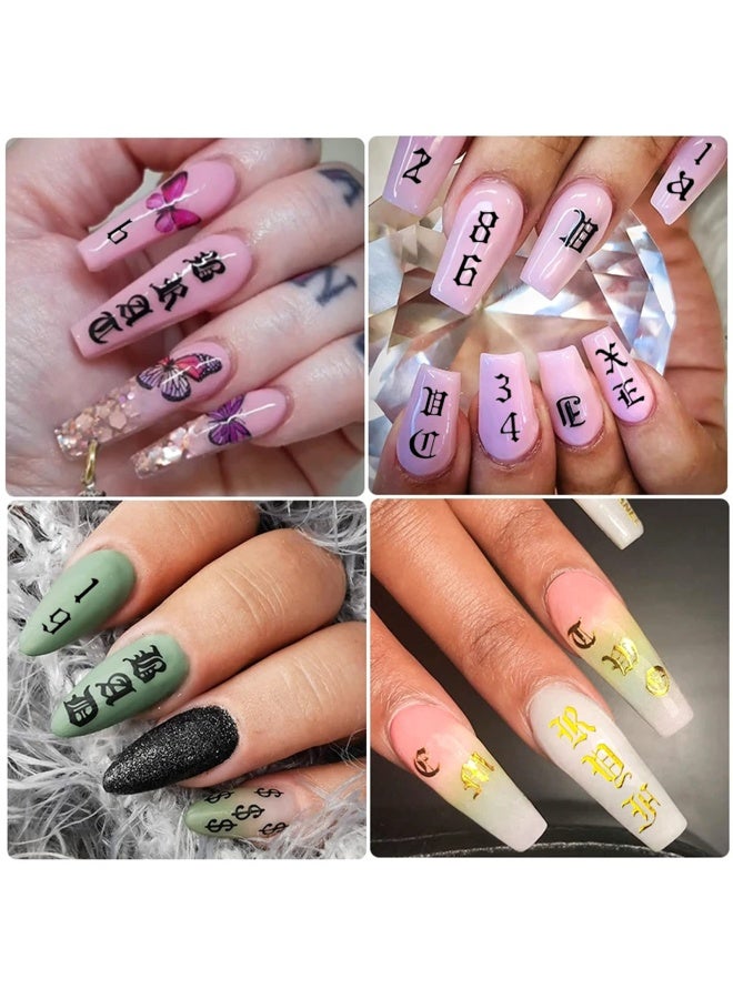 FUMIHIT Letter Nail Art Stickers Number Nail Decals Nail Art Supplies Old English Alphabet Nail Sticker Designs Holographic English Font Letters Stickers For Acrylic Nails Decorations 8 Sheets - Image 2