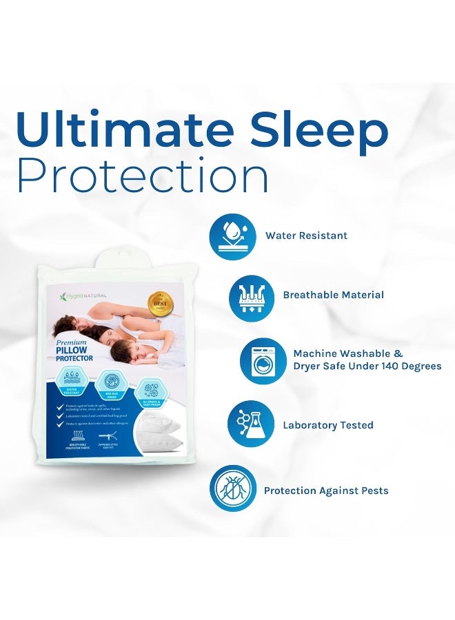 Hygea Natural Set of 2 Pillow Protectors - Water Resistant - Premium Zippered Pillow Covers - Image 2