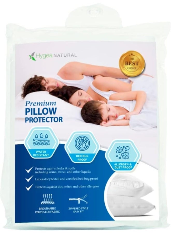 Hygea Natural Set of 2 Pillow Protectors - Water Resistant - Premium Zippered Pillow Covers - Image 1