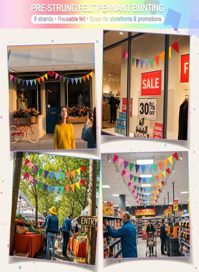LITAUS Pennant Banner Flags - 6-Pack Pre-Strung Rainbow Party Garland | Felt Triangle Bunting for Birthdays, Baby Showers, Weddings, Pride, Carnival and Festival Decorations - Image 5