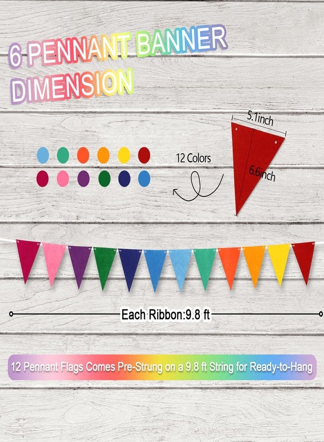 LITAUS Pennant Banner Flags - 6-Pack Pre-Strung Rainbow Party Garland | Felt Triangle Bunting for Birthdays, Baby Showers, Weddings, Pride, Carnival and Festival Decorations - Image 2