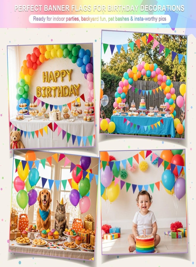 LITAUS Pennant Banner Flags - 6-Pack Pre-Strung Rainbow Party Garland | Felt Triangle Bunting for Birthdays, Baby Showers, Weddings, Pride, Carnival and Festival Decorations - Image 4