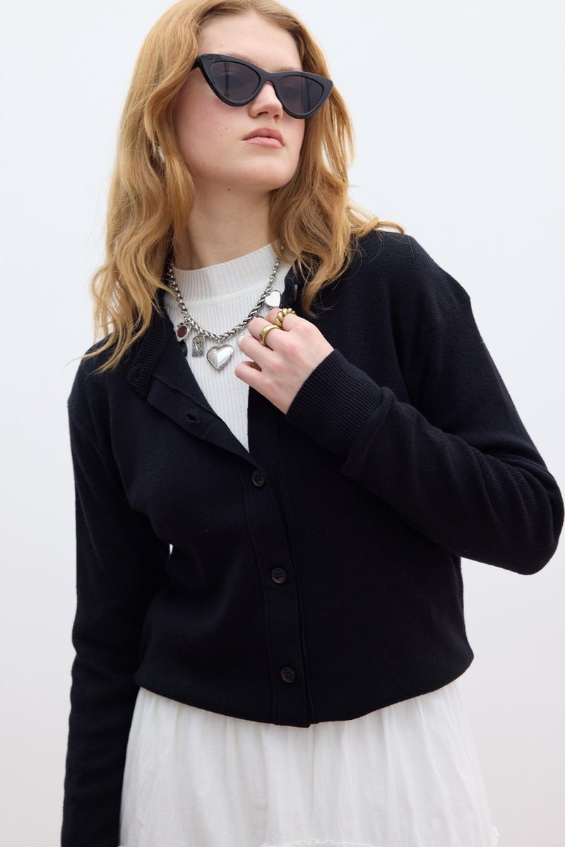 Manuka Soft Texture Knit Cardigan Black  - Image 1