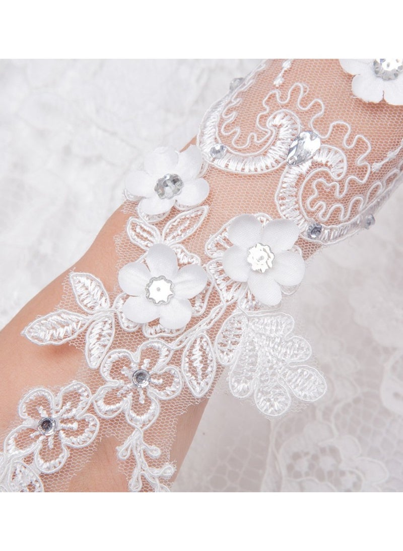 SOLARAE Elegant Long Satin Lace Gloves for Brides, Flower Girls, and Women - UV Protection for Weddings, Proms, and Parties (White) by . - Image 2