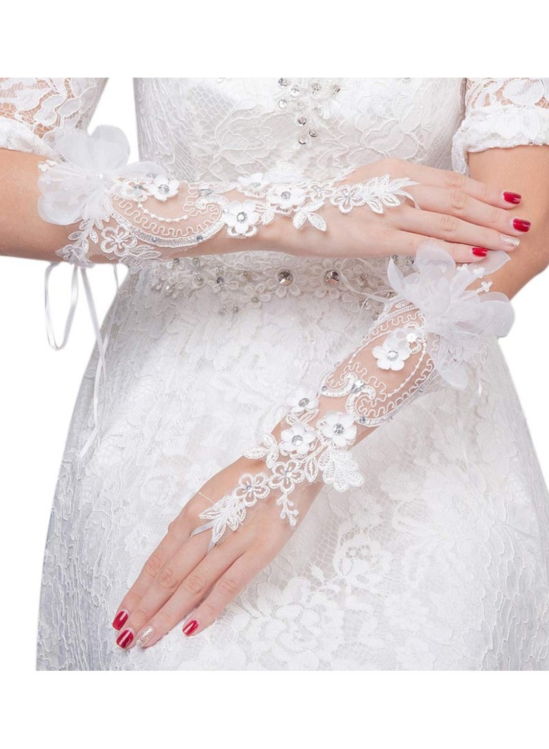 SOLARAE Elegant Long Satin Lace Gloves for Brides, Flower Girls, and Women - UV Protection for Weddings, Proms, and Parties (White) by . - Image 3