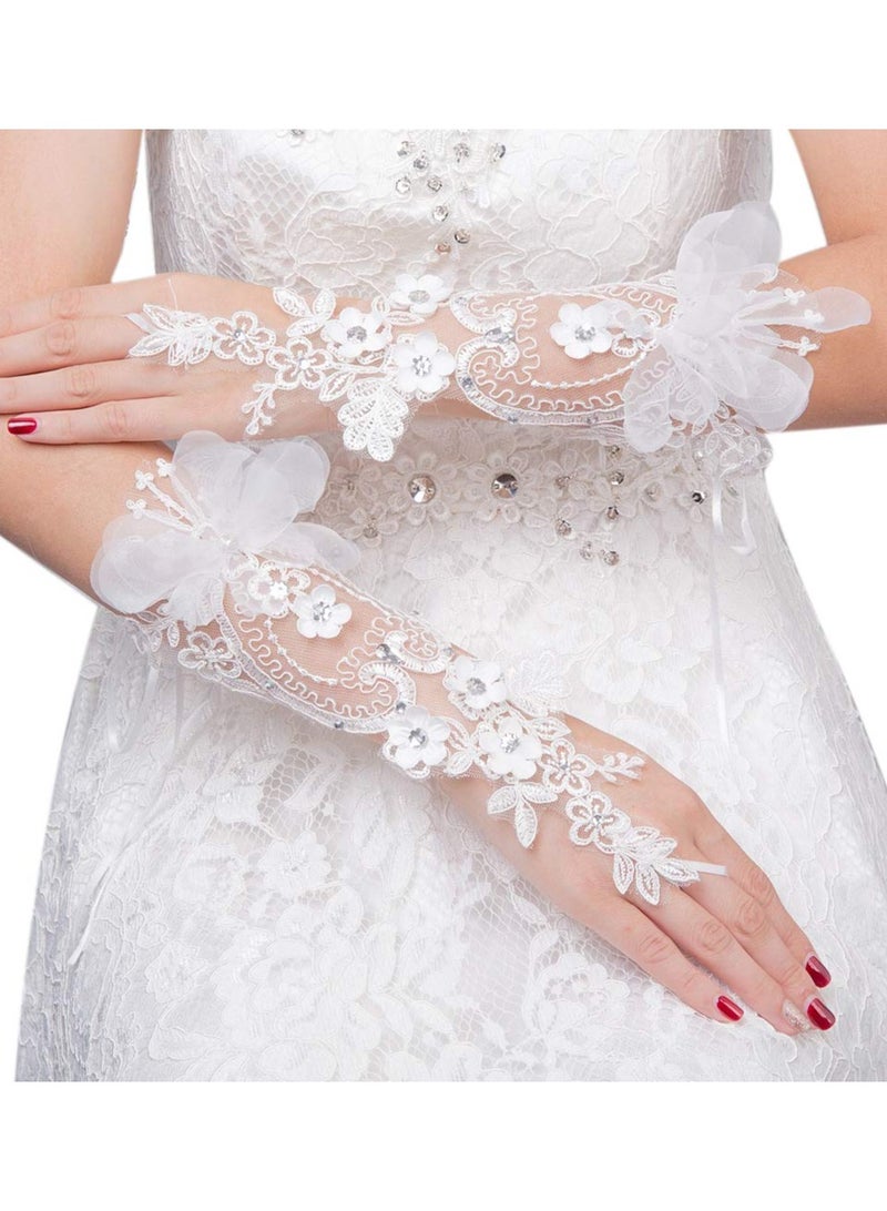 SOLARAE Elegant Long Satin Lace Gloves for Brides, Flower Girls, and Women - UV Protection for Weddings, Proms, and Parties (White) by . - Image 1