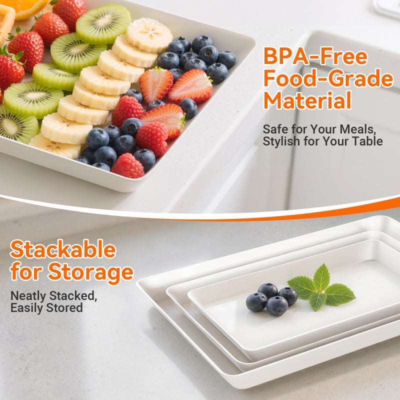 SmartTrends 6-Pack Serving Tray for Parties, Serving Platter in 3 Sizes for Entertaining, Food Display, Plastic Trays for Cookies, Stackable Rectangular Platters for Family(White) - Image 3