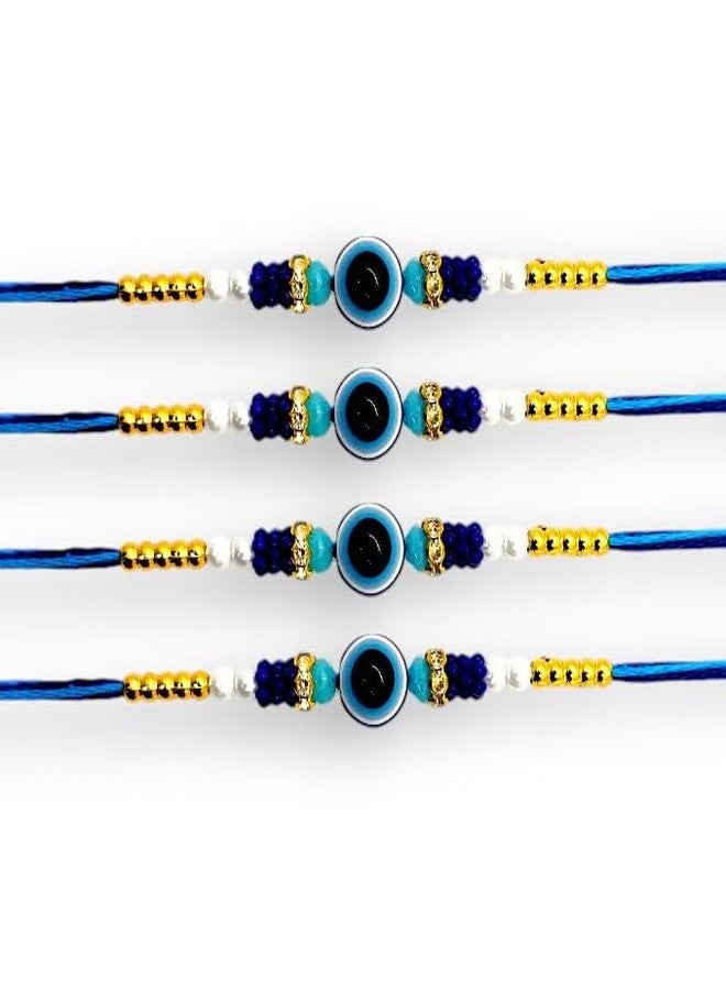 Elleva Bhaiya Bhabhi Evil Eye Rakhi Set for Brother Designer rakhis combo | bracelet rakhi for brother Unisex Adult rakshabandhan combo set of 4 (Pack of 1) (Style (2)) - Image 1