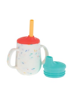 Nuby 3-Stage Training Cup Set - Silicone Tumbler With Spout And Straw Combo - 4 Oz - 6+ Months - Coral And Sprinkles  - Image 1