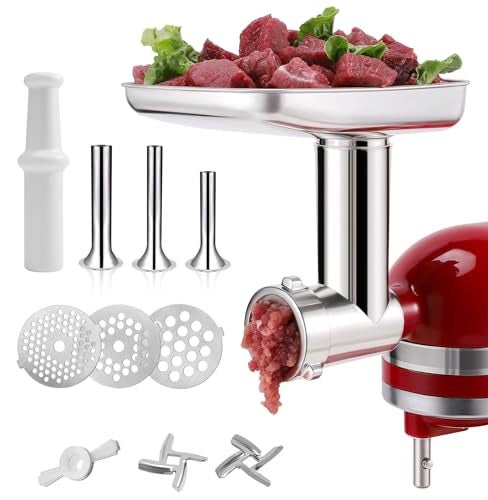 FavorKit Stainless Steel Food Grinder Attachment for KitchenAid Mixers, Dishwasher Safe Meat Processor Aceesory Included 3 Sausage Stuffer Tubes - Image 1