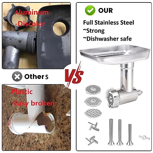 FavorKit Stainless Steel Food Grinder Attachment for KitchenAid Mixers, Dishwasher Safe Meat Processor Aceesory Included 3 Sausage Stuffer Tubes - Image 5
