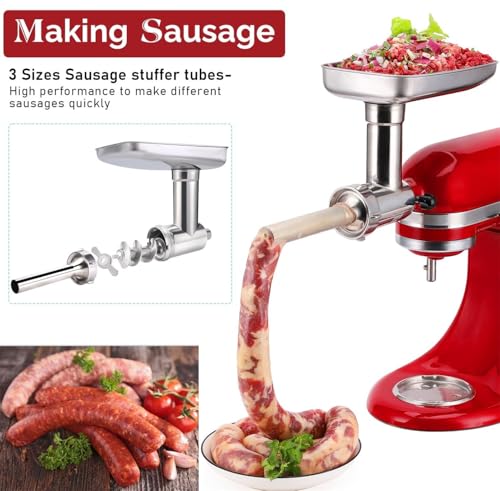 FavorKit Stainless Steel Food Grinder Attachment for KitchenAid Mixers, Dishwasher Safe Meat Processor Aceesory Included 3 Sausage Stuffer Tubes - Image 4