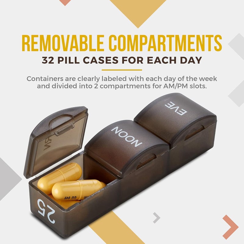MEDca Month Pill Box Organizer - 32 Compartments | Morning-Noon-Night - 30 Day Pill Case with 32 Daily Compartments for Vitamins, Supplements, Medication - Travel Monthly Pill Organizer 3 Times-a-Day, Grey - Image 5