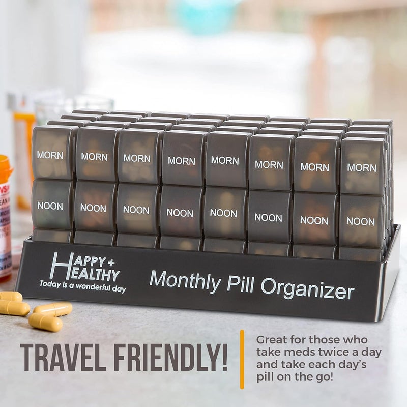 MEDca Month Pill Box Organizer - 32 Compartments | Morning-Noon-Night - 30 Day Pill Case with 32 Daily Compartments for Vitamins, Supplements, Medication - Travel Monthly Pill Organizer 3 Times-a-Day, Grey - Image 3