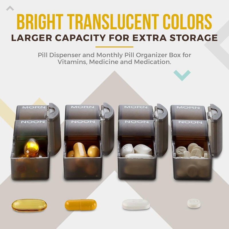 MEDca Month Pill Box Organizer - 32 Compartments | Morning-Noon-Night - 30 Day Pill Case with 32 Daily Compartments for Vitamins, Supplements, Medication - Travel Monthly Pill Organizer 3 Times-a-Day, Grey - Image 4