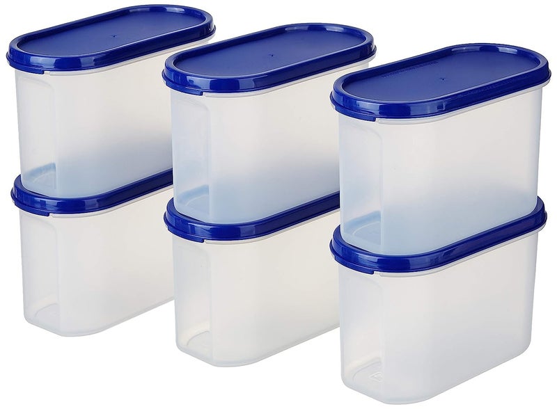 OTRO 1200 ML, Anti Microbial Seal, Anti Bacterial Protection Storage Containers Set Oval, Modular Kitchen, for Flour, Cereals, Snacks, Stackable, BPA Free, Modular, Navy Blue,(Set of 6) - Image 5