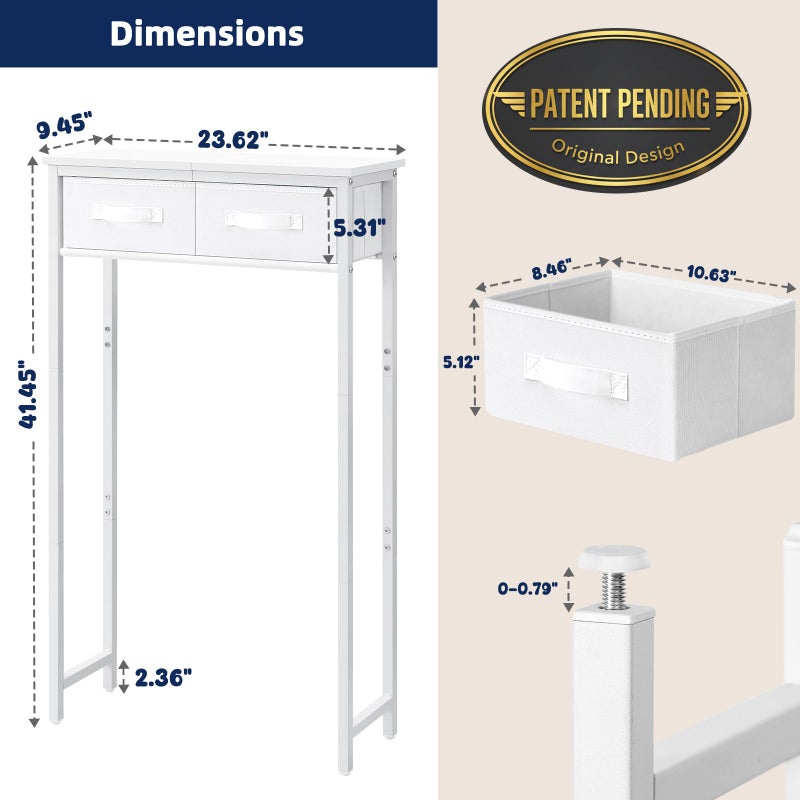 MOHOPE 2-Tier Over The Toilet Storage with 2 Fabric Drawers, Freestanding Above The Toilet Storage Cabinet, Space Saver Metal Over Toilet Bathroom Organizer Shelf for Small Space, White - Image 2