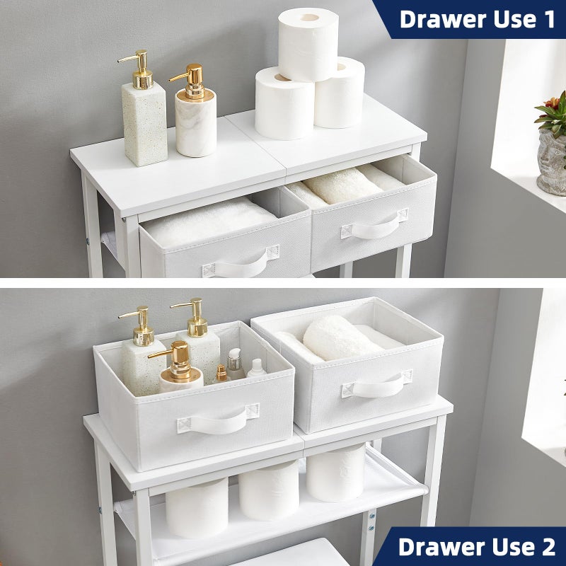 MOHOPE 2-Tier Over The Toilet Storage with 2 Fabric Drawers, Freestanding Above The Toilet Storage Cabinet, Space Saver Metal Over Toilet Bathroom Organizer Shelf for Small Space, White - Image 4