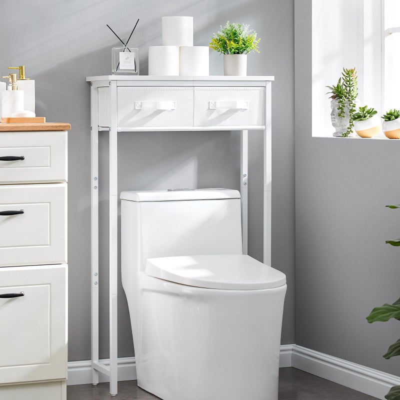 MOHOPE 2-Tier Over The Toilet Storage with 2 Fabric Drawers, Freestanding Above The Toilet Storage Cabinet, Space Saver Metal Over Toilet Bathroom Organizer Shelf for Small Space, White - Image 3