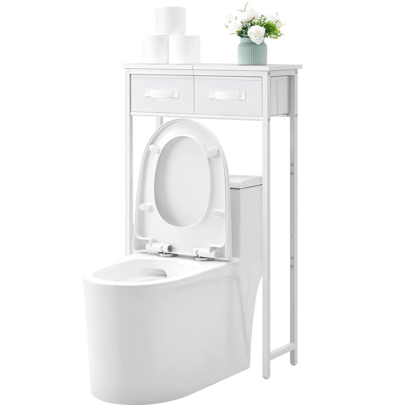 MOHOPE 2-Tier Over The Toilet Storage with 2 Fabric Drawers, Freestanding Above The Toilet Storage Cabinet, Space Saver Metal Over Toilet Bathroom Organizer Shelf for Small Space, White - Image 1
