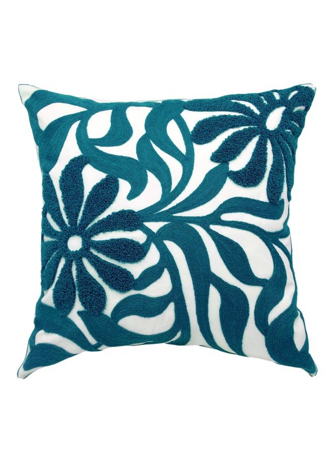 Alysheer Farmhouse Floral Leaves Embroidered Decorative Throw Pillow Cover 18x18 inches, Boho Tufted Flowers Embroidery Pattern Chic Cotton Cushion Case for Couch Bed Sofa Living Room(Teal Blue) - Image 1