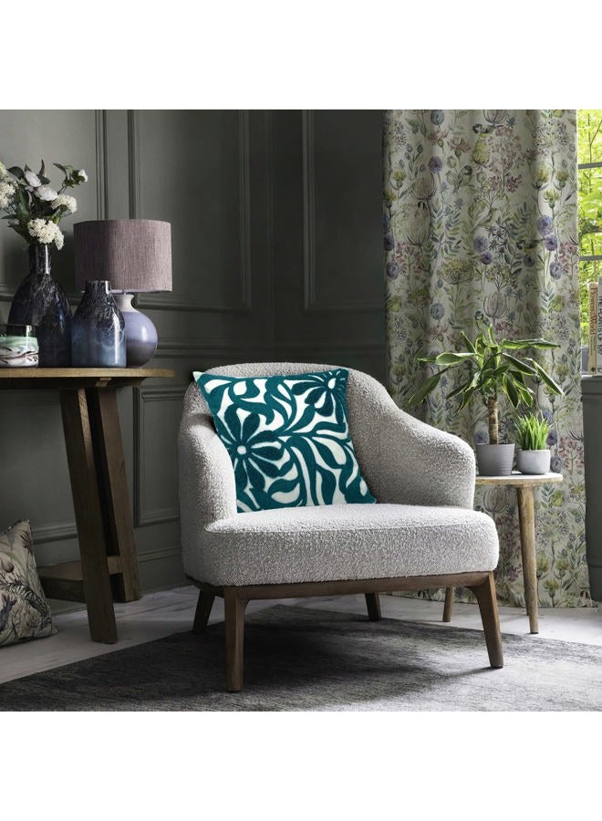 Alysheer Farmhouse Floral Leaves Embroidered Decorative Throw Pillow Cover 18x18 inches, Boho Tufted Flowers Embroidery Pattern Chic Cotton Cushion Case for Couch Bed Sofa Living Room(Teal Blue) - Image 4