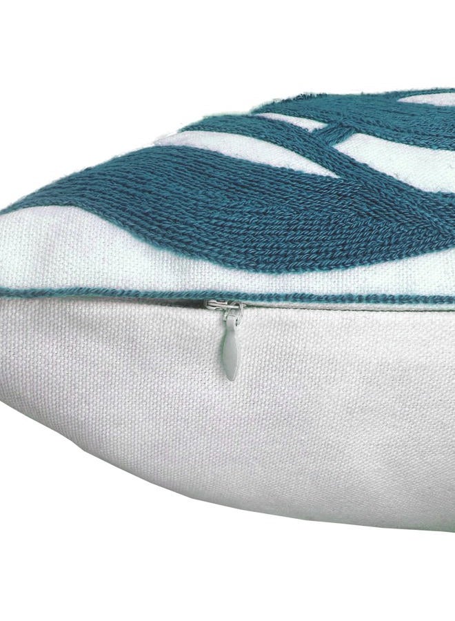 Alysheer Farmhouse Floral Leaves Embroidered Decorative Throw Pillow Cover 18x18 inches, Boho Tufted Flowers Embroidery Pattern Chic Cotton Cushion Case for Couch Bed Sofa Living Room(Teal Blue) - Image 5