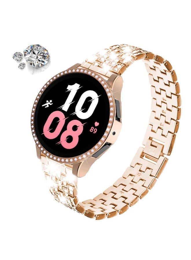 DEALELE Bands Compatible with Samsung Galaxy Watch 5/4 44mm, 20mm Bling Rhinestone Diamond Metal Strap with Protective Case Replacement Bracelet and Watch Cover for Women Men (44mm, Rose gold) - Image 2
