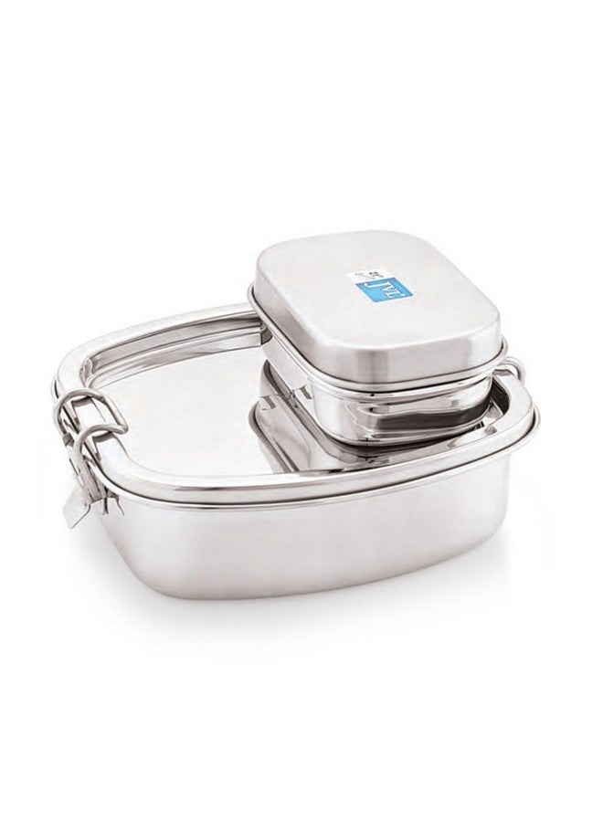JVL Stainless Steel Leakproof Lunch Box for Kids, Single Layer Tiffin Box for School and Office use with Small Container - Elite - Medium Size - Approximately 500ml - Image 1