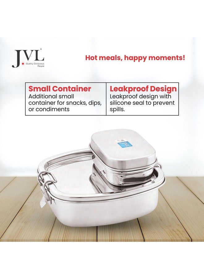 JVL Stainless Steel Leakproof Lunch Box for Kids, Single Layer Tiffin Box for School and Office use with Small Container - Elite - Medium Size - Approximately 500ml - Image 4