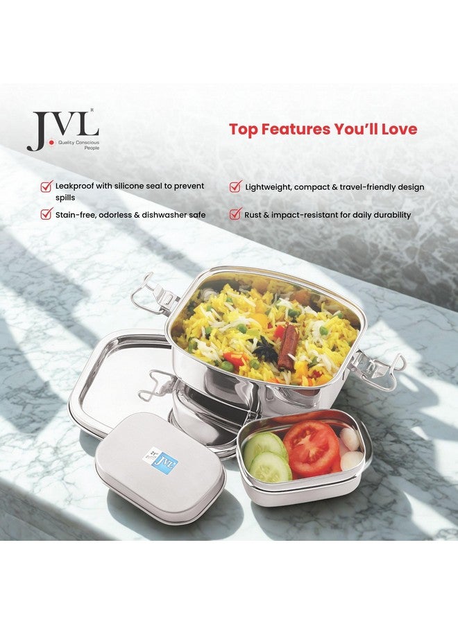 JVL Stainless Steel Leakproof Lunch Box for Kids, Single Layer Tiffin Box for School and Office use with Small Container - Elite - Medium Size - Approximately 500ml - Image 5