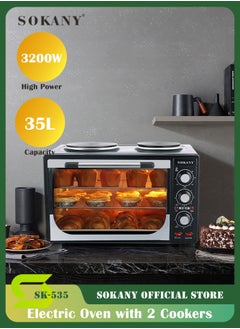 sokany 35L 3200W Glass Multifunctional Household Double Grill Electric Toaster Oven Temp Setting with 2 Years Warranty, Plus Multiple Accessories, SK-535 (Black)  - Image 1