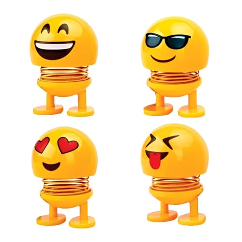 SIAGO SIA127 Spring Cute Smiley Doll Car Ornament | Bouncing Dashboard Decor with Cheerful Face | Interior Car Accessory for Men & Women (Yellow, Pack of 4) - Image 1