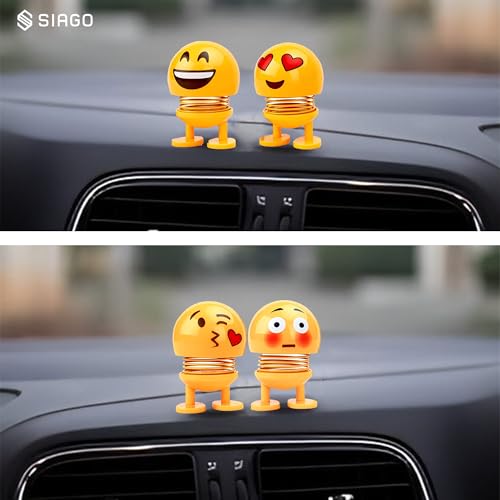 SIAGO SIA127 Spring Cute Smiley Doll Car Ornament | Bouncing Dashboard Decor with Cheerful Face | Interior Car Accessory for Men & Women (Yellow, Pack of 4) - Image 3