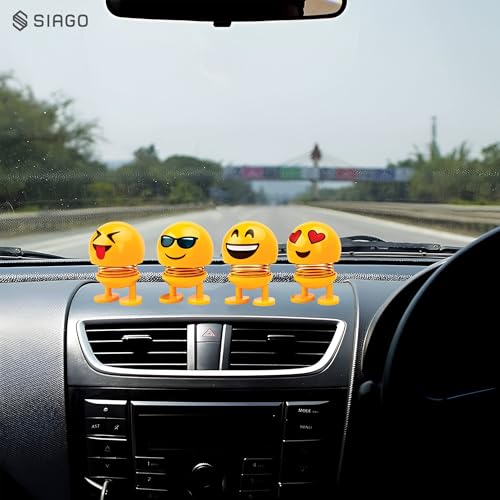 SIAGO SIA127 Spring Cute Smiley Doll Car Ornament | Bouncing Dashboard Decor with Cheerful Face | Interior Car Accessory for Men & Women (Yellow, Pack of 4) - Image 2