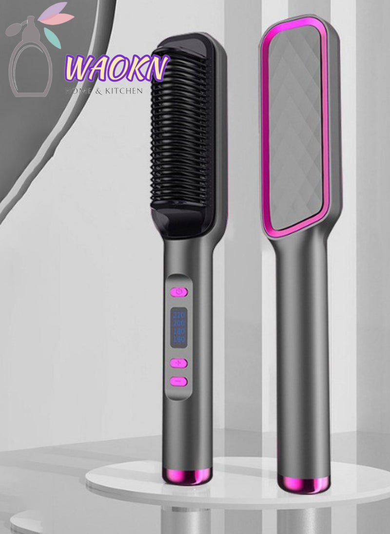 WAOKN 5-level Adjustable Hair Straightening brush Hair Iron with Built-in Comb Fast Heating Perfect for Professional Salon at Home Reduces Styling Time Hair Straightening Brush With Digital LCD Display  - Image 1