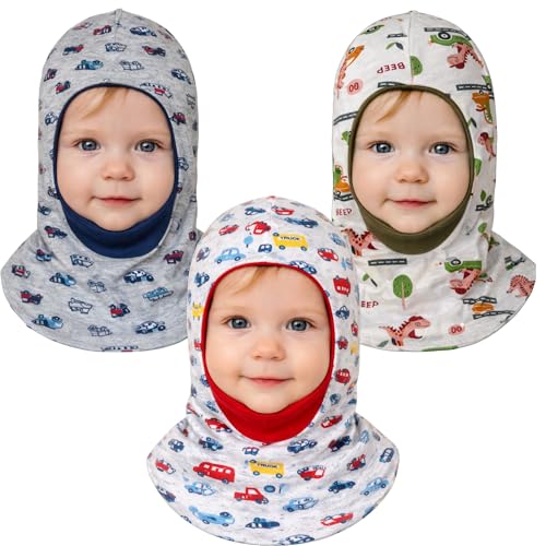 VParents Cotton Baby Boys and Girls Reversible Monkey Cap Pack of 3 -Multicolour (6-12 Months) - Image 1
